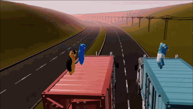 a video game shows a cartoon character on top of a container