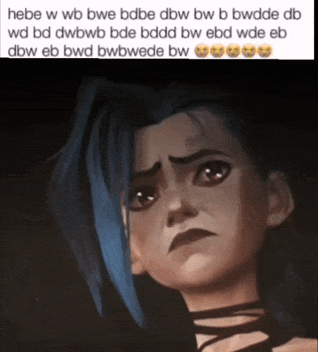 a picture of a girl with blue hair and a caption that says hebe w wb bw