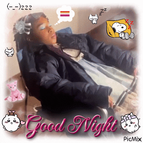 a picture of a girl sleeping with the words good night written below it