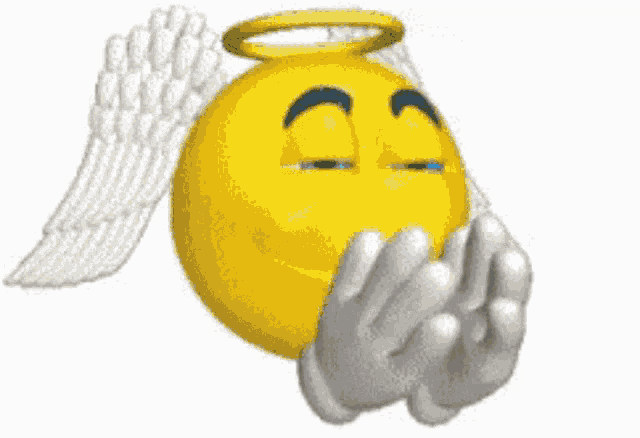 a cartoon smiley face with angel wings and a halo