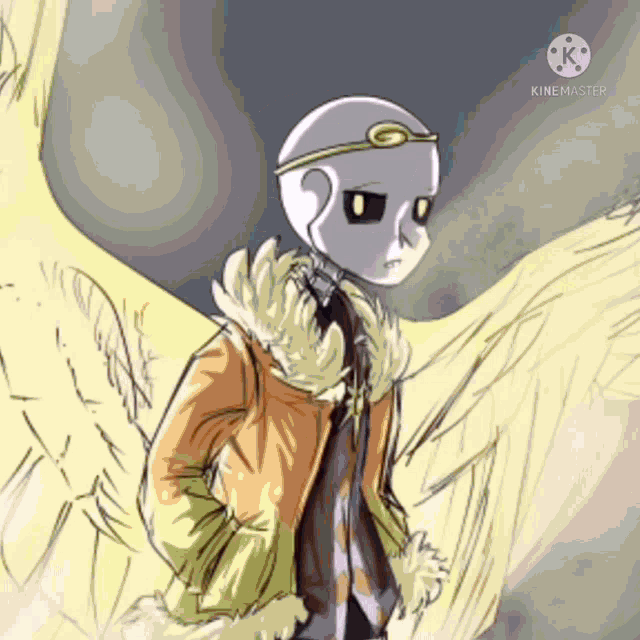 a drawing of a skeleton with wings and a jacket