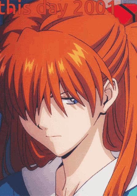 a picture of a girl with red hair and the words this day 2001