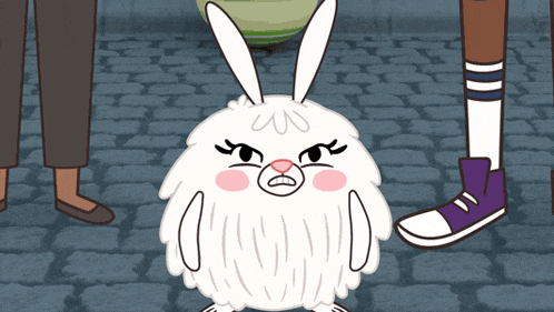 a cartoon of a white rabbit with an angry look on its face