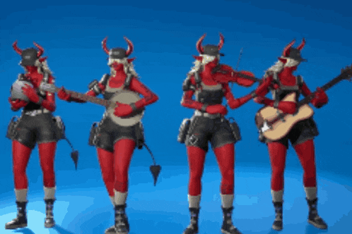 a group of devils are playing musical instruments including a banjo and a guitar