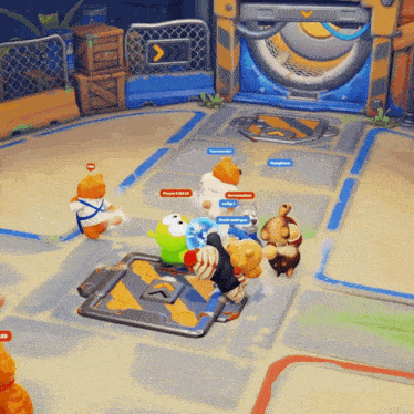 a group of teddy bears are playing a video game and one of them has the name jerry on it