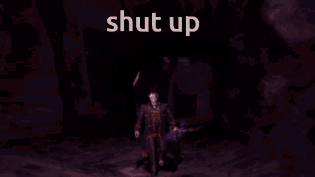 a painting of a cave with the words shut up on it