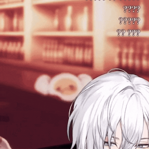 a close up of a person 's face with a blurred background that says ' ? ? ? ' on it