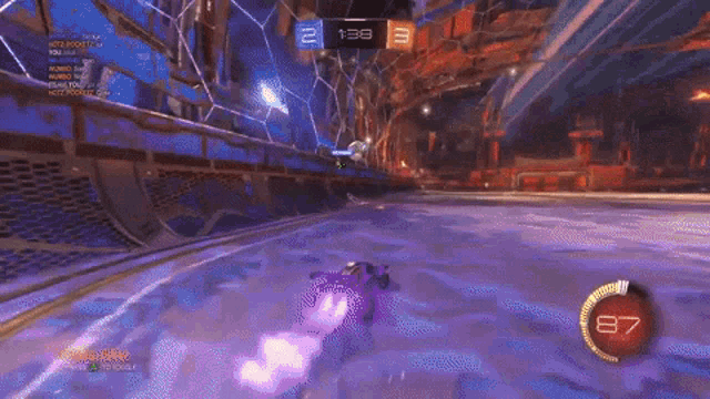 a rocket league game is being played with a purple car