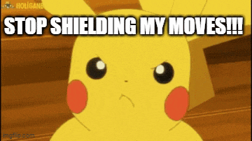 a pikachu cartoon with the words `` stop shielding my moves ! ''