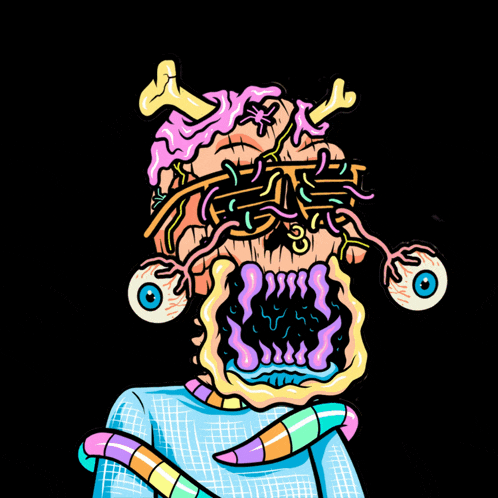 a cartoon drawing of a monster with a huge mouth