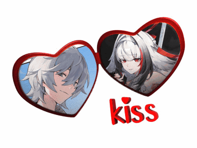 a couple of anime hearts with the word kiss on the bottom