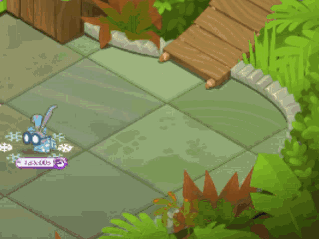 a purple item with the number 3 on it is on a wooden floor