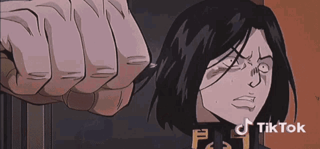 a cartoon of a man holding a woman 's head with a tiktok logo in the lower right corner