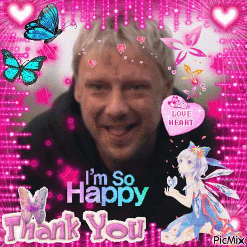 a picture of a man with the words i 'm so happy