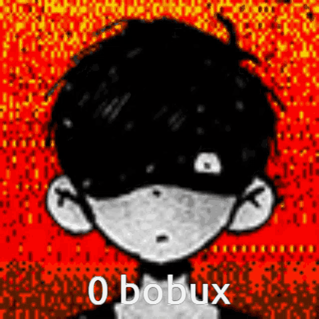 a black and white drawing of a boy with a red background and the words o bobux on it .