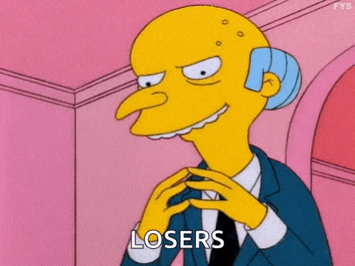 mrs. simpson from the simpsons is making a funny face and saying losers .