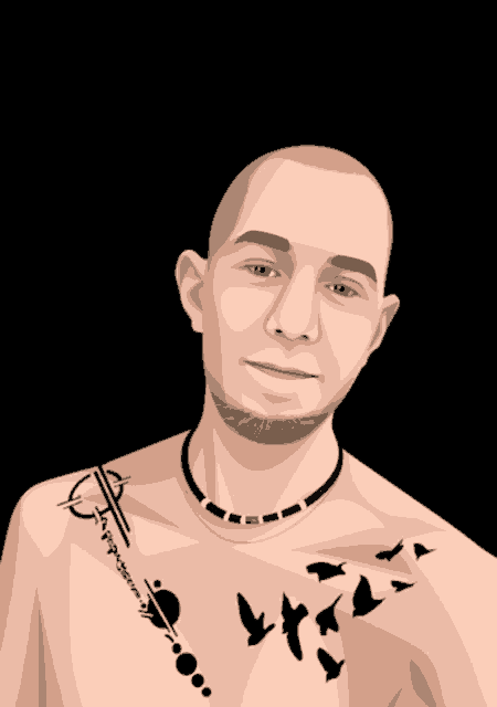 a drawing of a man with a tattoo on his chest that says ' freedom '