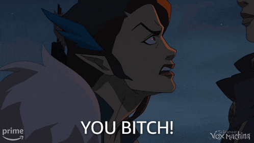 a cartoon of a woman saying you bitch in front of another woman