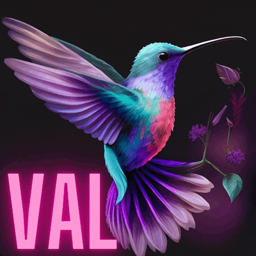 a picture of a hummingbird with the word val behind it
