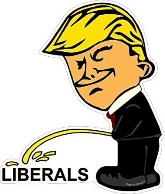 a cartoon of donald trump taking a piss with a yellow hose .