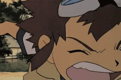 a close up of a cartoon character with his mouth open and goggles on his head .