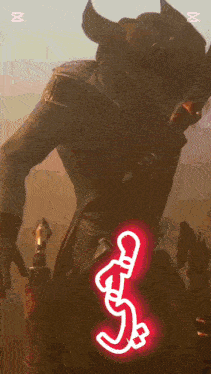 a drawing of a man with horns and a red sign that says ' s ' on it
