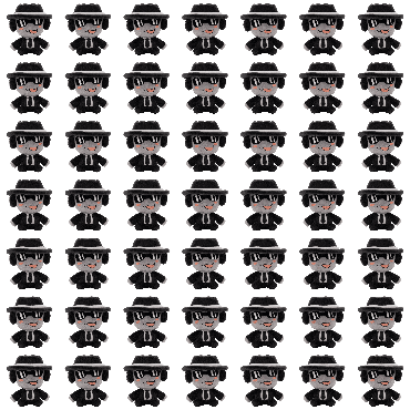a repeating pattern of cartoon characters with hats and sunglasses