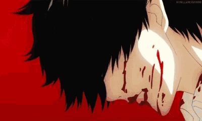 a drawing of a person with blood coming out of their nose and mouth