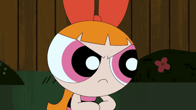 a close up of a cartoon character with an angry expression on her face