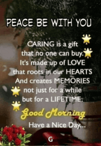 peace be with you caring is a gift that no one can buy it 's made up of love
