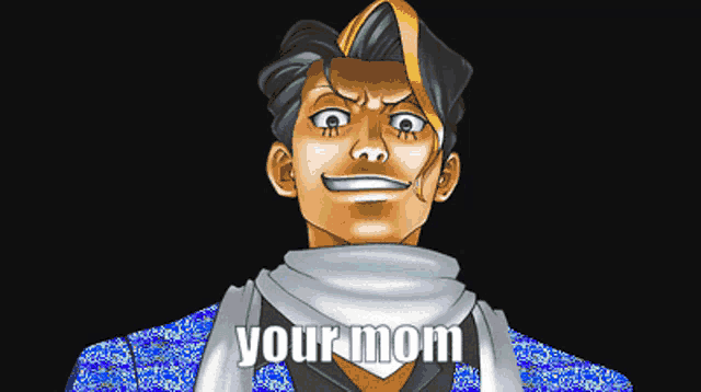 a cartoon of a man with a scarf around his neck says your mom