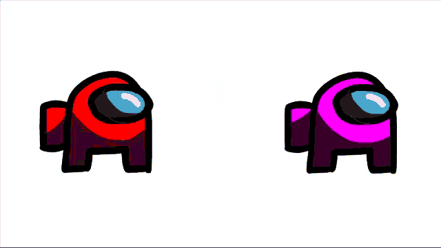 a red among us character is standing next to a pink character