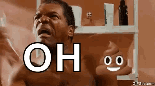 a man is taking a bath in a bathroom with a poop face .