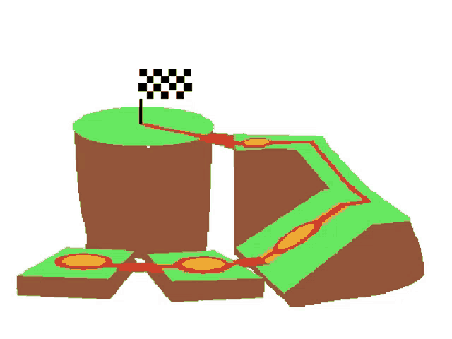 a pixel art of a race track with a checkered flag