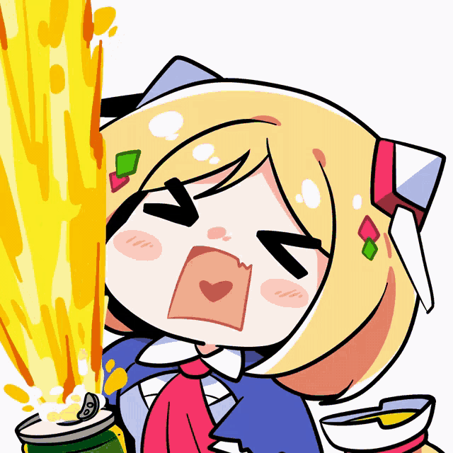 a cartoon drawing of a girl with a can of soda