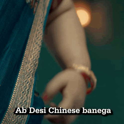 a close up of a woman 's hand with the words ab desi chinese banega written below it