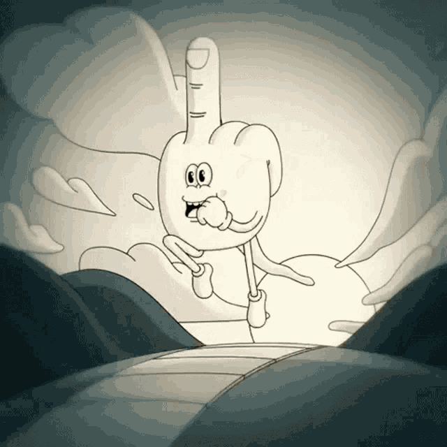 a cartoon hand giving the middle finger with a surprised look on its face