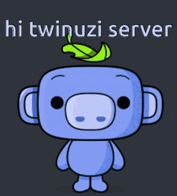 a cartoon character with a green leaf on his head and the words hi twinuzi server behind him