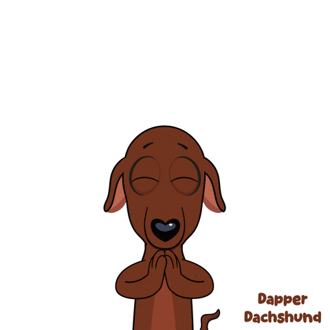 a cartoon dachshund with its eyes closed and the name dapper dachshund on the bottom