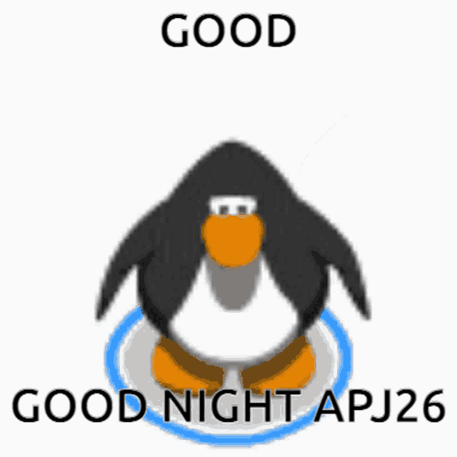 a picture of a penguin that says good night apj26 on it