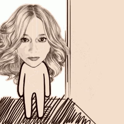 a black and white drawing of a woman making a surprised face .