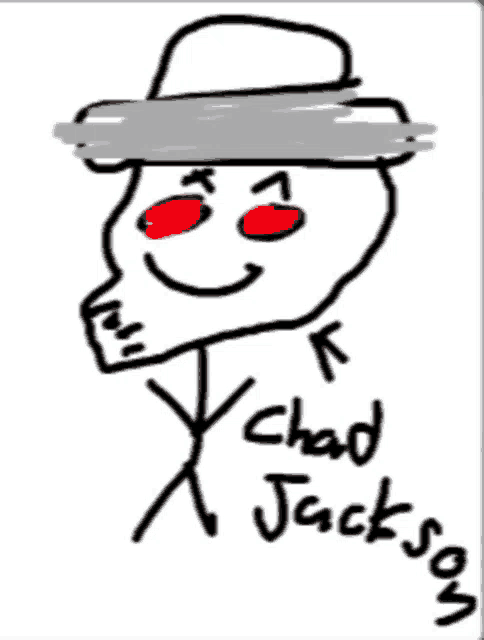 a drawing of a stick figure with a hat and the name chad jackson