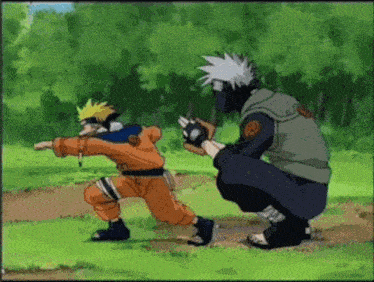 naruto and kakashi are playing a game in a field .