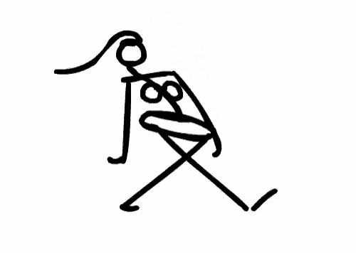 a black and white drawing of a stick figure sitting down on a white background .