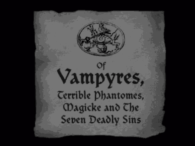 a piece of paper that says " of vampires terrible phantoms magicke and the seven deadly sins "