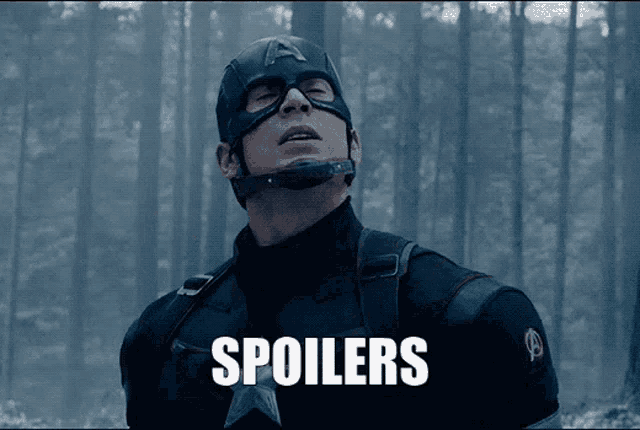 a picture of captain america with the words spoilers written below him