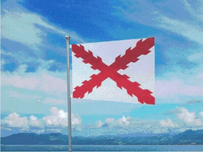 a pixelated flag with a red cross on it