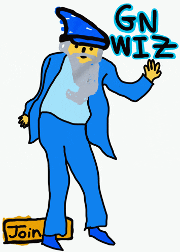 a cartoon of a wizard with the words gn wiz written on it