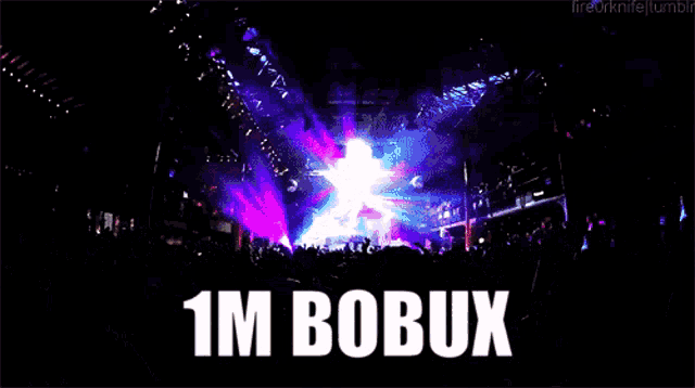 a crowd of people at a concert with 1m bobux written on the screen