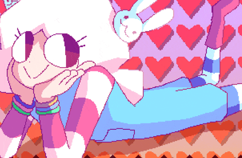 a pixel art drawing of a girl with a bunny ear